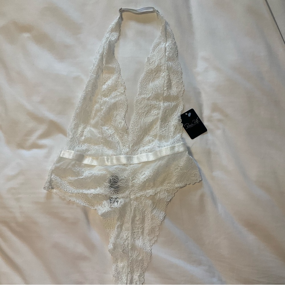 NWT Ladies René Rofé White Lace Halter Backless Bodysuit Sz. S/M Bridal - Picture 5 of 14
